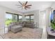 Bright living room with a cozy sectional, view of the lake, and an open floor plan perfect for relaxation at 2724 Coco Palm Cir, Wesley Chapel, FL 33543