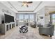 Spacious living room with tray ceiling, large windows, and stylish decor at 5624 Fisher Glen Loop, Wesley Chapel, FL 33545