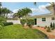 Well-manicured backyard featuring lush green grass, palm trees, and a white privacy fence at 6913 Grande Vista S Way, St Petersburg, FL 33707