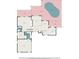 Detailed floor plan showing layout of rooms, including kitchen, living room, bedrooms, and pool at 115 Lake Shore E Dr, Palm Harbor, FL 34684