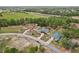 An aerial perspective of the homes in a neighborhood with mature trees at 14494 Copeland Way, Brooksville, FL 34604