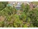 Aerial shot of backyard with screened pool and wooded area with fencing at 14494 Copeland Way, Brooksville, FL 34604