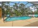 Inviting screened-in pool surrounded by lush greenery, offering a private backyard retreat at 14494 Copeland Way, Brooksville, FL 34604