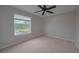 Bedroom featuring neutral carpet, large window with blinds, ceiling fan, and ample natural light at 20109 Bay Cedar Ave, Tampa, FL 33647