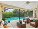 Relaxing screened patio with pool, lounge furniture, and lush greenery at 2990 Longbrooke Way, Clearwater, FL 33760