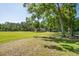 Picturesque green lawn bordered by trees and a wooden fence, enhancing the property's natural beauty and privacy at 3452 Forelock Rd, Tarpon Springs, FL 34688