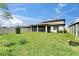 Lush backyard with green lawn, privacy fence, and landscaping, perfect for outdoor activities at 6658 Devlin Ln, Wesley Chapel, FL 33545