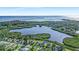 Aerial view showcasing the tranquil lake and marsh views with lush vegetation and homes nestled along the shore at 1217 N Florida Ave, Tarpon Springs, FL 34689