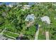 Aerial view of property showing lush landscaping, private pool, and stylish turquoise accents on the exterior at 1217 N Florida Ave, Tarpon Springs, FL 34689