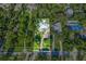 Aerial view of a beautiful home with lush landscaping, a pool, and a long driveway at 1217 N Florida Ave, Tarpon Springs, FL 34689