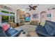 Inviting living room featuring a stone fireplace, hardwood floors, and comfortable seating at 1217 N Florida Ave, Tarpon Springs, FL 34689