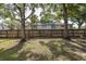 Spacious backyard with a privacy fence, mature trees, and lush green grass for outdoor enjoyment at 13521 Forest Lake Dr, Largo, FL 33771