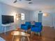 Bright living room boasts hardwood floors, modern furniture, and neutral color scheme with pops of blue at 1620 15Th N St, St Petersburg, FL 33704