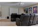 Relaxing home theater featuring a projector, screen, and plush leather seating for entertainment at 18696 Malinche Loop, Spring Hill, FL 34610