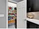 Walk-in pantry featuring ample shelving for storage and organization in the kitchen at 6127 Colmar Pl, Apollo Beach, FL 33572