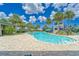 Resort-style pool featuring a slide tower, palm trees, and paved pool deck at 6127 Colmar Pl, Apollo Beach, FL 33572