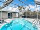 Backyard pool area featuring a screened-in enclosure, perfect for relaxation and entertaining at 7613 Bramblewood Dr, Port Richey, FL 34668