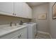 Convenient laundry room with modern appliances and ample cabinet space for storage at 11551 Callisia Dr, Odessa, FL 33556
