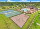An aerial view of the community playground, basketball court, and pool at 18620 Rococo Rd, Spring Hill, FL 34610