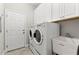 Bright laundry room featuring modern appliances, a utility sink, and ample storage cabinets at 18620 Rococo Rd, Spring Hill, FL 34610
