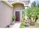 Inviting front entrance with a walkway, charming landscaping, and an arched doorway at 4227 Bethpage Ct, Wesley Chapel, FL 33543