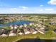 Picturesque aerial view of homes encircling a serene lake, complemented by lush greenery at 4411 Whitton Way, New Port Richey, FL 34653