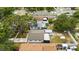 Overhead view of rooftops among shady trees shows the nearby street access and a section of yard at 621 89Th N Ave, St Petersburg, FL 33702