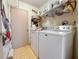 Functional laundry room with updated washer and dryer and wire rack for storage at 7444 119Th Ave, Largo, FL 33773