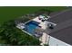 Aerial view of backyard pool with patio, hot tub, and shaded lounge area at 7616 Paradiso Dr, Apollo Beach, FL 33572