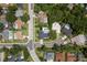 Bird's eye view shows backyard pools, well manicured lawns and quiet neighborhood streets at 1 Mandarin Ter, Safety Harbor, FL 34695