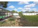 Backyard with ample room for recreation and a pool area with privacy fence at 11187 Blythville Rd, Spring Hill, FL 34608