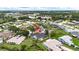 Real estate aerial view of home in residential community with nearby amenities and a red arrow at 205 Wimbly Pl, Sun City Center, FL 33573
