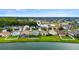 Aerial view of lakeside homes; shows real estate location; lush green landscape and serene lake at 25521 Bruford Blvd, Land O Lakes, FL 34639