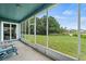 Relaxing screened lanai with outdoor seating overlooking the lush backyard and water view at 25521 Bruford Blvd, Land O Lakes, FL 34639
