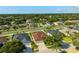 An aerial view of a neighborhood showcases houses with screened-in pools, mature trees, and manicured lawns at 2814 Duncan Tree Cir, Valrico, FL 33594