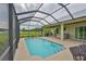 Relaxing screened-in pool area with an outdoor kitchen and bar overlooking the lush backyard at 3212 E Merrin Rd, Plant City, FL 33567