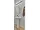 Bathroom features a pedestal sink, oval mirror, modern faucet, and a wall mounted towel rack at 3320 Pleasant Willow Ct, Brandon, FL 33511