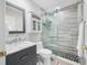 Bathroom with a modern glass shower, gray vanity, and elegant finishes at 340 1St N St # I, St Petersburg, FL 33701
