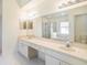 Bathroom with dual sinks, large mirror, and separate tub and shower at 4514 Arizona Sun Ct, Valrico, FL 33594