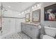 Updated bathroom with walk-in shower, modern vanity, new fixtures, and decorative tile floors at 661 14Th S Ave, St Petersburg, FL 33701