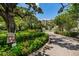 Entrance to property lush with greenery and beautiful mature trees lining the road at 1 Seaside Ln # 302, Belleair, FL 33756
