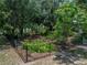 Fenced backyard featuring mature trees and landscaped garden at 11530 Arlhuna Way, Dade City, FL 33525