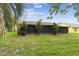 Large backyard with well maintained lawn, privacy trees and screened porch at 13127 Topflite Ct, Hudson, FL 34669