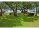 Expansive backyard featuring lush lawn, mature trees, and screened-in lanai, perfect for outdoor living at 1460 Kensington Woods Dr, Lutz, FL 33549