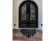 Close-up of an elegant arched front door with decorative ironwork and brick steps at 147 Bay Point Ne Dr, St Petersburg, FL 33704