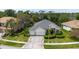 Aerial view showcasing a well-manicured front yard and a three-car garage at 1852 Longview Ln, Tarpon Springs, FL 34689
