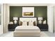 Elegant bedroom with stylish decor, featuring an upholstered bed and dark accents at 31890 Griffin Sands Ln, San Antonio, FL 33576