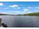 Scenic lake view featuring calm waters, distant treelines, and a clear blue sky with scattered clouds at 4783 School Rd, Land O Lakes, FL 34638