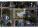 An aerial, bird's eye view showcases the property, highlighting its neat landscaping, mature trees, and neighborhood setting at 501 Poinsettia Rd, Belleair, FL 33756