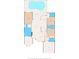 Detailed floor plan showcasing the layout of the home, including the primary bedroom, living room, and swimming pool at 2238 Shirecrest Cove Way, Lutz, FL 33558